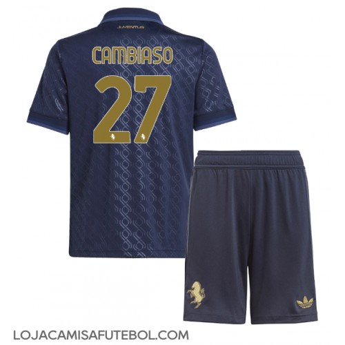 Camisa de Futebol Juventus Andrea Cambiaso #27 Equipamento Alternativo Infantil 2024-25 Manga Curta (+ Calças curtas)